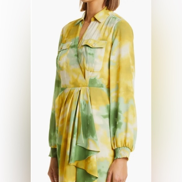 Toccin NY Tie Dye Wrap Front Long Sleeve Shirtdress Leaf Tie Dye - Picture 3 of 10